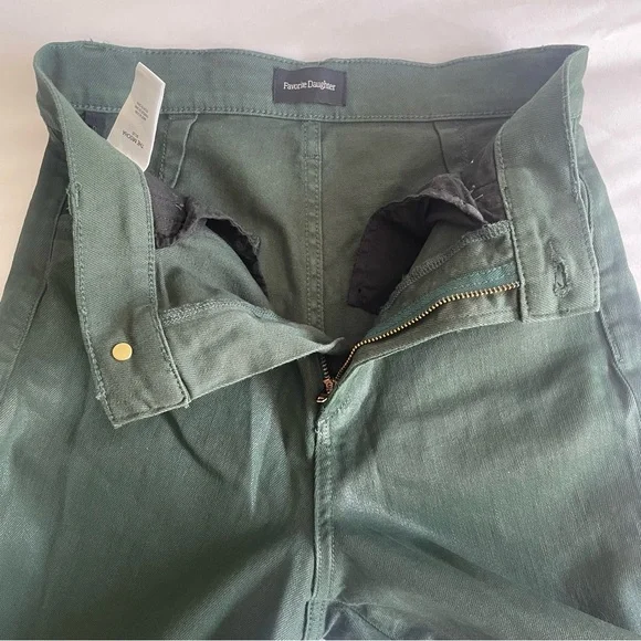 Favorite Daughter "The Mischa" Belize Green Shiny Coated Sheen Wide Leg Pant - Picture 11 of 17